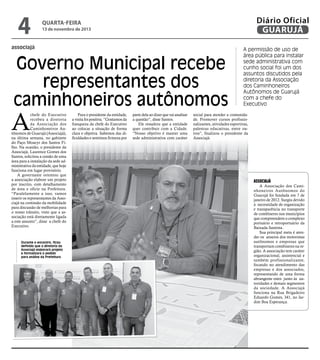 4

Diário Oficial
GUARUJÁ

quarta-feira

13 de novembro de 2013

associajá

Governo Municipal recebe
representantes dos
ca...