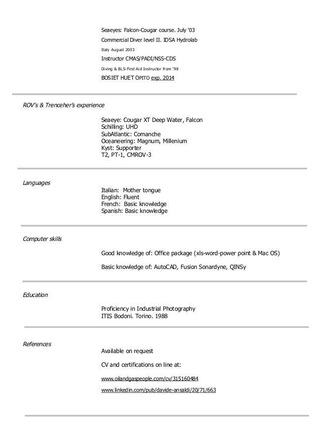 Dive instructor resume