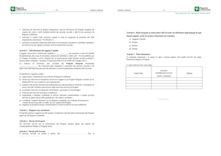 Serie Ordinaria n. 49 - Venerdì 04 dicembre 2015
– 70 – Bollettino Ufﬁciale
realizzare gli interventi di propria competenza e previsti all’interno del Progetto integrato nel
rispetto dei criteri e delle modalità definiti dal presente accordo e dall’Avviso promosso da
Regione Lombardia;
assicurare il rispetto delle normative vigenti in tema di erogazione di contributi alle PMI
(regolamento comunitario “De Minimis”);
assicurare la copertura finanziaria della parte di investimento eccedente il contributo regionale e
di sottoscrivere gli impegni economici previsti dal presente accordo.
Articolo 2 – Individuazione del soggetto Capofila
I soggetti sottoscrittori conferiscono mandato a _____________, per assumere il ruolo di Capofila
del partenariato allo scopo di presentare richiesta di contributo a valere sull’ “Avviso pubblico per
lo sviluppo di prodotti e servizi integrati per la valorizzazione degli attrattori turistico-culturali e
naturali della Lombardia ” (emanato in attuazione della D.G.R.X/3665 del 5 giugno 2015).
La richiesta di contributo sarà corredata dal Progetto Integrato denominato
___________________, che costituisce parte integrante e sostanziale del presente Accordo e nel
quale sono individuati gli interventi da realizzarsi a cura del partenariato firmatario dell’Accordo.
Il Capofila ha i seguenti compiti:
a) rappresentare il partenariato nei confronti di Regione Lombardia;
b) inserire gli interventi di competenza dei diversi soggetti in un Progetto Integrato coerente con le
finalità dell’Avviso e condiviso con il partenariato;
c) compiere tutti gli atti necessari per la partecipazione alla procedura di selezione e conseguenti la
stessa, fino alla completa realizzazione degli interventi previsti nel Progetto
d) coordinare il processo di attuazione del Progetto e assicurarne il monitoraggio;
e) realizzare gli interventi di propria competenza;
f) rendicontare a Regione Lombardia le attività realizzate conformemente a quanto previsto
dall’atto di approvazione della graduatoria e del relativo contributo;
g) coordinare i rapporti finanziari sia con Regione Lombardia, provvedendo ad incassare le
somme dovute in acconto e a saldo, sia con i partner del Progetto
h) rispettare la normativa fiscale e amministrativa in tema di utilizzo di risorse pubbliche.
Articolo 3 – Rapporti con i beneficiari
Il Capofila gestisce i rapporti con altri partner e beneficiari coinvolti nella realizzazione del Progetto
approvato da Regione Lombardia.
Articolo 4 – Durata del Progetto
Gli interventi previsti per la realizzazione del Progetto saranno attuati nel rispetto del
cronoprogramma allegato al Progetto stesso.
Articolo 5 - Durata dell’Accordo
Il presente accordo ha durata a partire dal ……………………………….… fino al
………………………..…
Bollettino Ufﬁciale
Serie Ordinaria n. 49 - Venerdì 04 dicembre 2015
– 71 –
Articolo 6 - Ruoli assegnati ai sottoscrittori dell’Accordo con definizione degli impegni di ogni
singolo soggetto, anche di carattere finanziario ed economico
a) Soggetto Capofila
b) Partner…
c) Partner…
d) Partner…
Articolo 7 – Piano finanziario
La copertura finanziaria e le quote in capo a ciascun partner sono quelle previste nel piano
finanziario allegato al Progetto.
Le parti sottoscrivono come segue:
PARTNER
LEGALE
RAPPRESENTANTE
(nome e cognome)
FIRMA
——— • ———
 