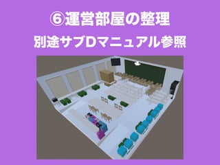 ⑥運営部屋の整理
別途サブDマニュアル参照
 