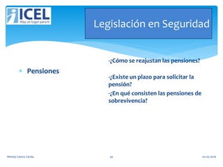 Legislación en Seguridad
 Pensiones
-¿Cómo se reajustan las pensiones?
-¿Existe un plazo para solicitar la
pensión?
-¿En qué consisten las pensiones de
sobrevivencia?
Wendy Castro Cerda. 92 02-05-2016
 