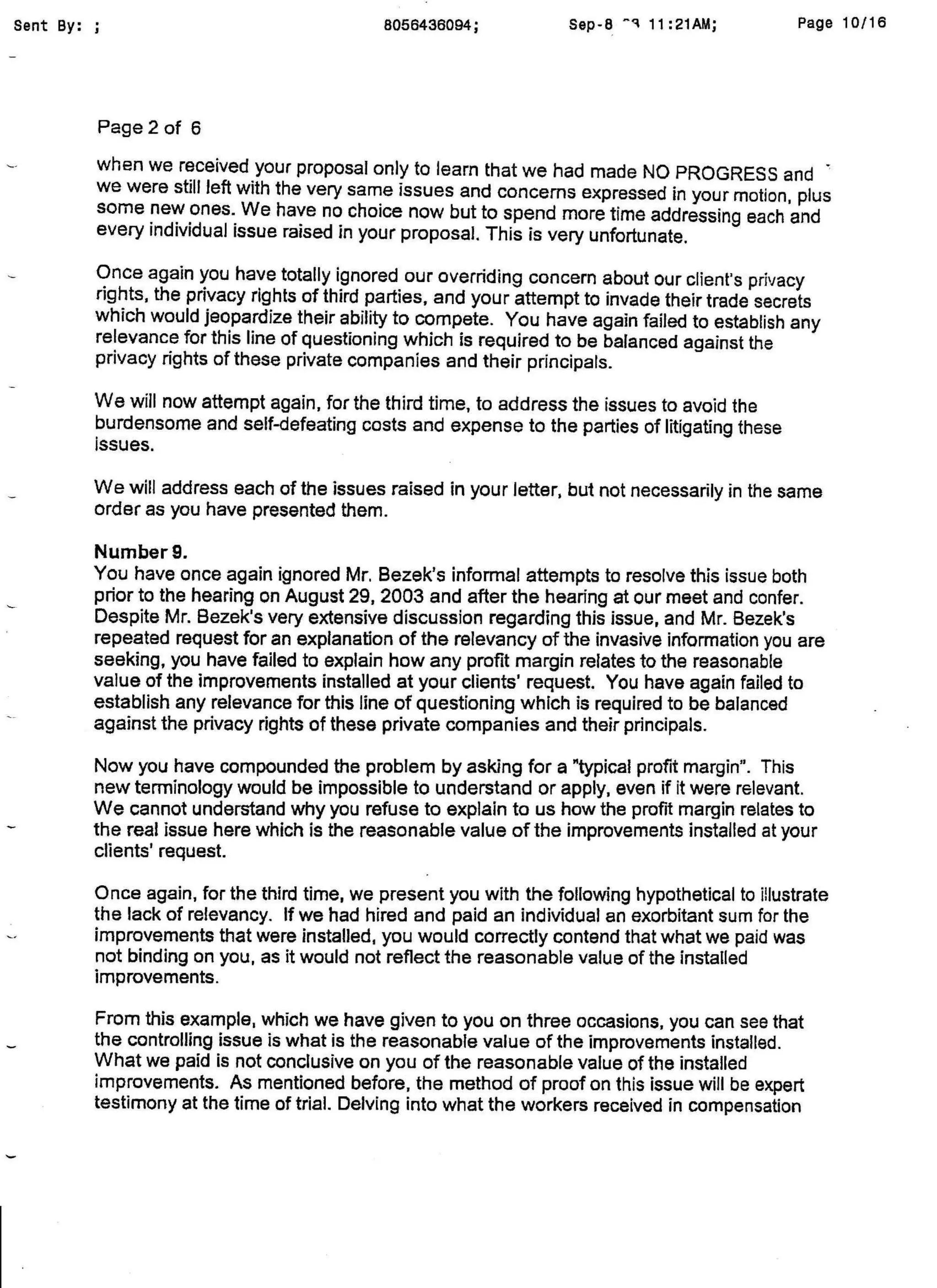 D. Chatfield, aka S. Gaggero, Letter 9.5.03