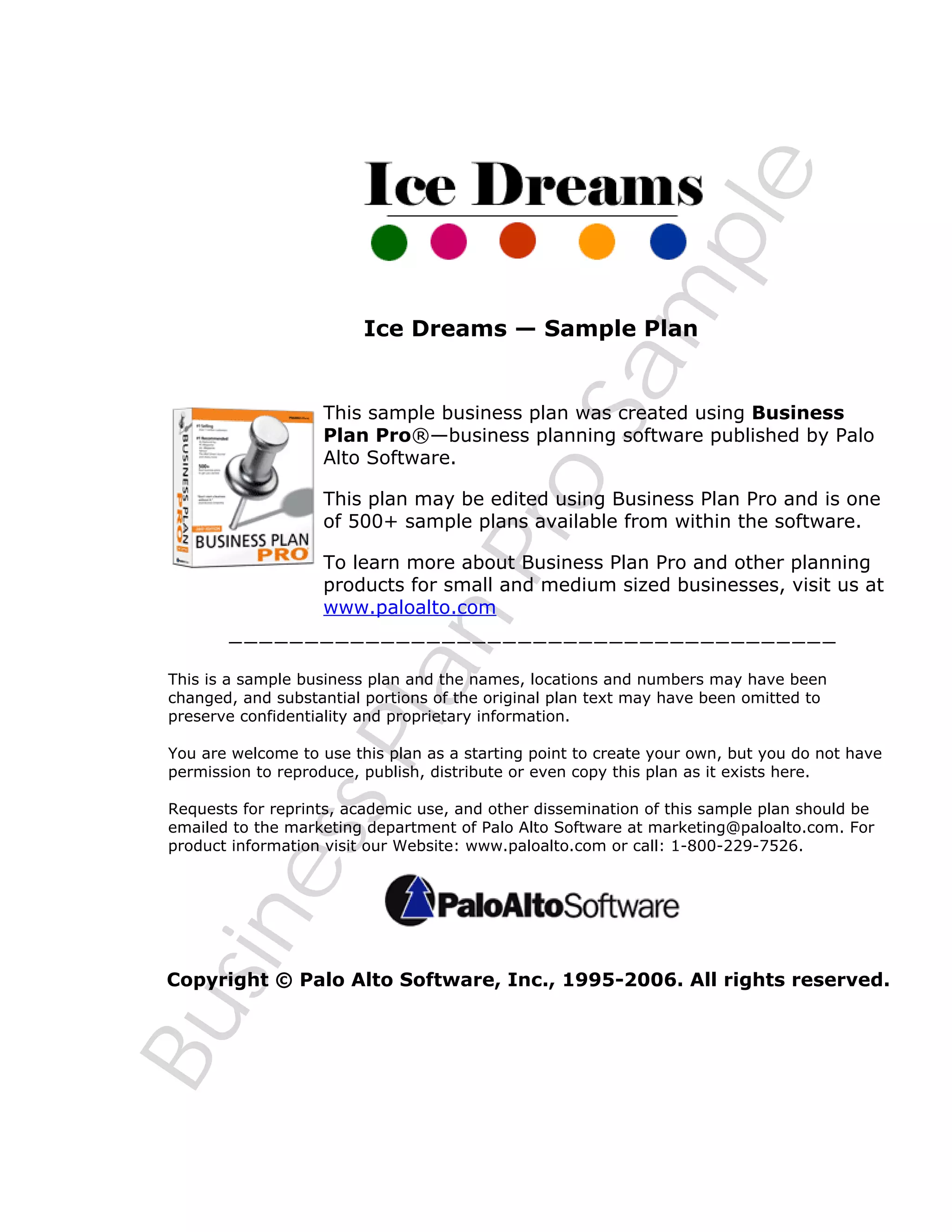 Ice Cream Dreams - Bussiness Plan Sample | PDF