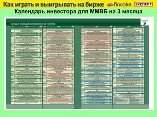 Календарь инвестора для ММВБ на 3 месяца 