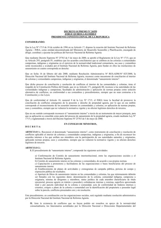 DECRETO SUPREMO N° 26559
JORGE QUIROGA RAMIREZ
PRESIDENTE CONSTITUCIONAL DE LA REPUBLICA
CONSIDERANDO:
Que la Ley Nº 1715 ...