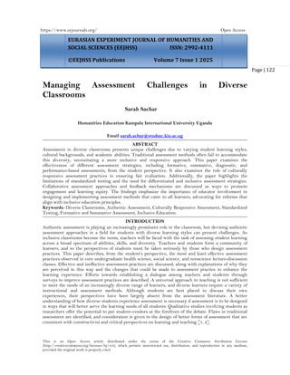 Managing Assessment Challenges in Diverse Classrooms (www.kiu.ac.ug) | PDF