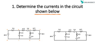1. Determine the currents in the circuit
shown below
 
