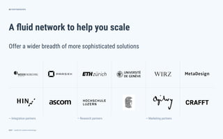 dctrl — studio for creative technology
A ﬂuid network to help you scale
20
Offer a wider breadth of more sophisticated solutions
PARTNERSHIPS
— Integration partners — Research partners — Marketing partners
 