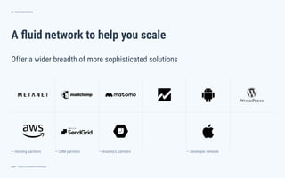 dctrl — studio for creative technology
A ﬂuid network to help you scale
21
Offer a wider breadth of more sophisticated solutions
PARTNERSHIPS
— Hosting partners — Analytics partners — Developer network— CRM partners
 