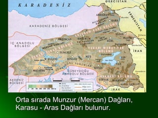 Orta sırada Munzur (Mercan) Dağları,
Karasu - Aras Dağları bulunur.
 
