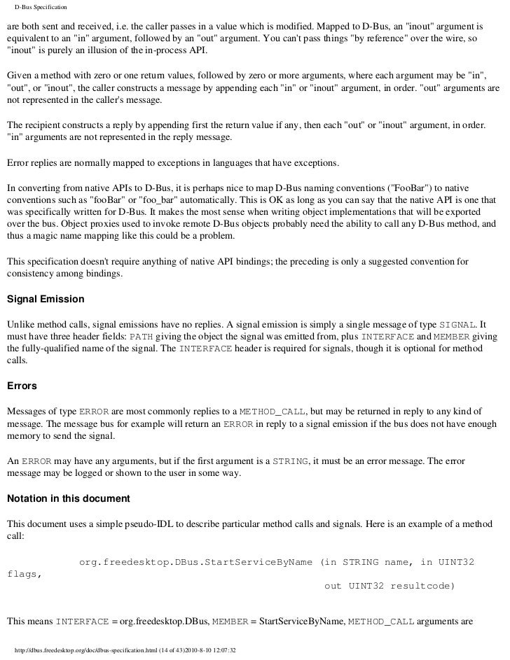 D Bus Specification D Bus Specification