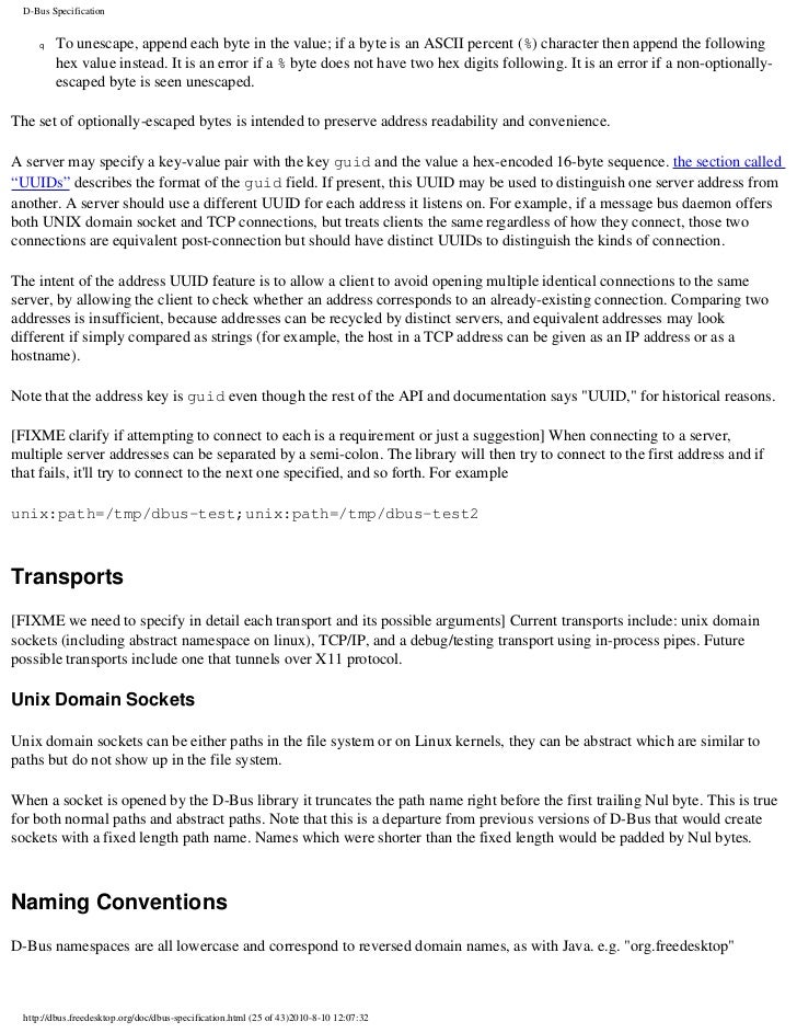 D Bus Specification