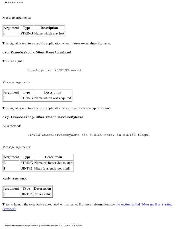 D Bus Specification