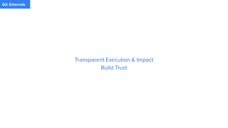 PaymentQ2: Externals
Transparent Execution & Impact
Build Trust
 