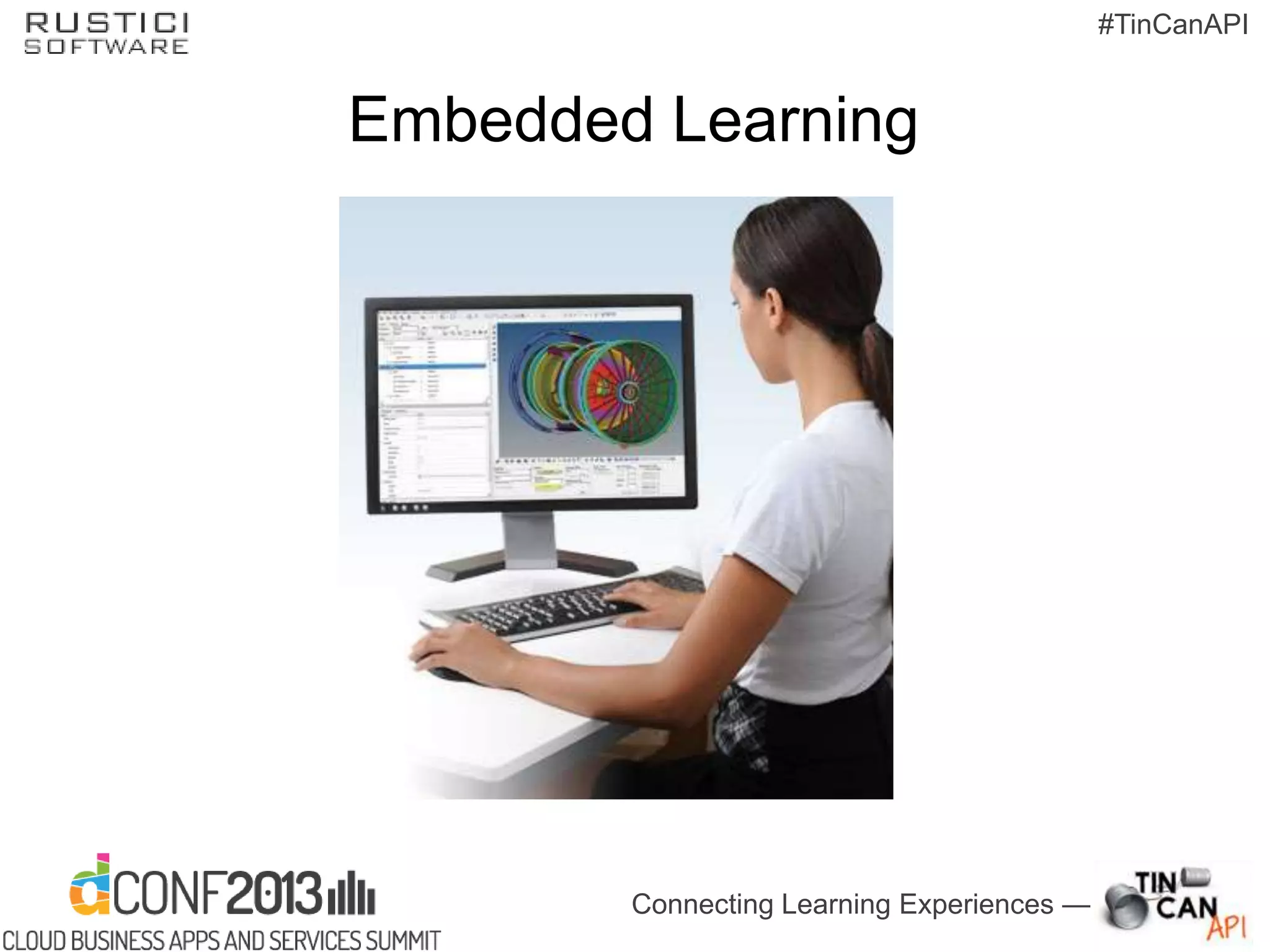 Connecting Learning Experiences —
#TinCanAPI
Embedded Learning
 