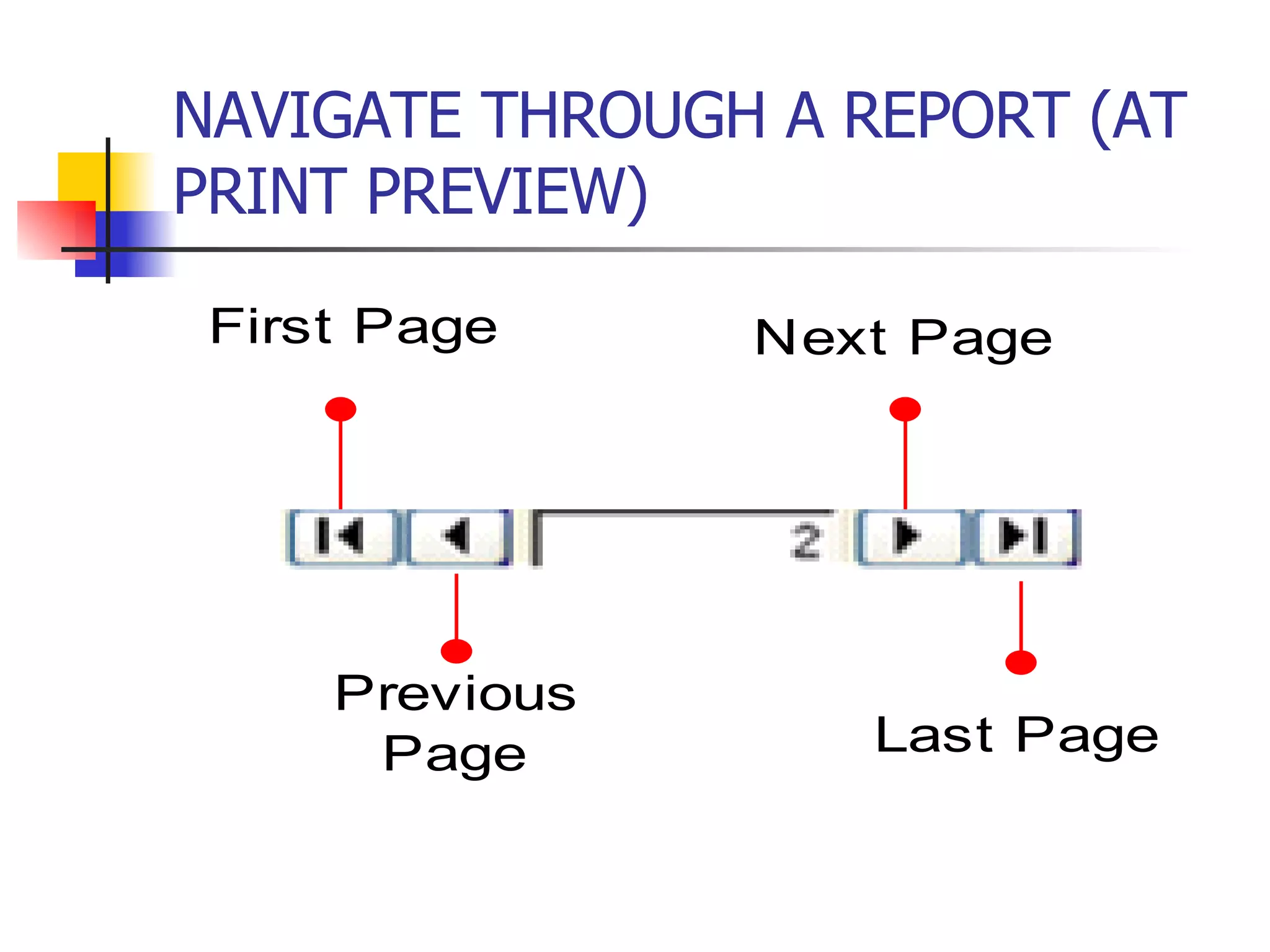 NAVIGATE THROUGH A REPORT (AT PRINT PREVIEW)   