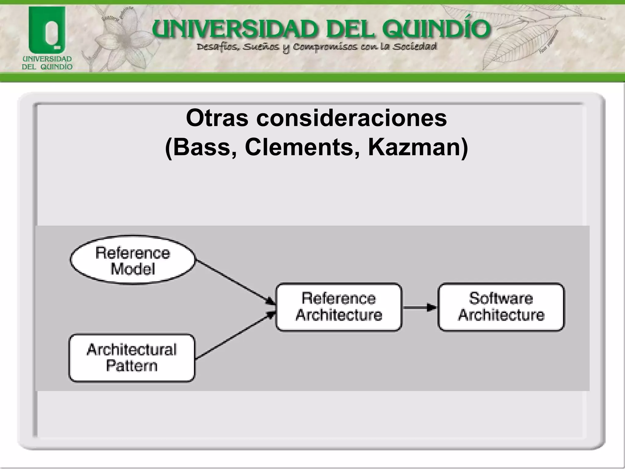 Otras consideraciones
(Bass, Clements, Kazman)
 