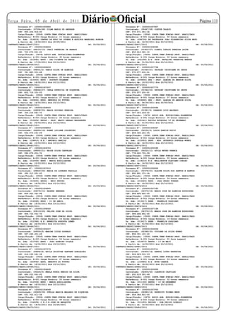 Te r ç a F e i r a , 0 5 d e A b r i l d e 2 0 11
        Processo Nº: 1000001005860
                                                           Diário Oficial                 Processo Nº: 1000001007807
                                                                                                                                                    Página 111
        Contratado: (87594/48) DILMA MARIA DE ANDRADE                                     Contratado: (90467/28) CLETON VALEJO
        CPF: 900.224.916-00                                                               CPF: 570.571.921-34
        Cargo/Função: (3506) CONTR.TEMP.FUNCAO PROF. HABILITADO                           Cargo/Função: (3506) CONTR.TEMP.FUNCAO PROF. HABILITADO
        Referência: B-001 Carga Horária: 11 horas semanais                                Referência: B-001 Carga Horária: 02 horas semanais
        Un. Adm: (014818) CENTRO DE EDUC.DE JOVENS E ADULTOS MARECHAL RONDON              Un. Adm: (084336) EE PROFESSOR JOAO FLORENTINO SILVA NETO
        A Partir de: 14/02/2011 Até 20/05/2011                                            A Partir de: 14/02/2011 Até 23/12/2011
CONTRATO/SEDUC/28657/2011                                        DE: 05/04/2011   CONTRATO/SEDUC/28671/2011                                       DE:   05/04/2011
        Processo Nº: 1000001006659                                                        Processo Nº: 1000001008365
        Contratado: (88153/15) IRACI FERREIRA DE BARROS                                   Contratado: (91402/27) DJAMIL CARLOS PEREIRA LEITE
        CPF: 723.075.521-20                                                               CPF: 855.243.281-15
        Cargo/Função: (3476) APOIO ADM. EDUCACIONAL-ELEMENTAR                             Cargo/Função: (3506) CONTR.TEMP.FUNCAO PROF. HABILITADO
        Referência: A-001 Carga Horária: 30 horas semanais                                Referência: B-001 Carga Horária: 02 horas semanais
        Un. Adm: (013285) EEPG - SAO VICENTE DE PAULA                                     Un. Adm: (061298) E.E. PROF. NATALINO FERREIRA MENDES
        A Partir de: 17/02/2011 Até 23/12/2011                                            A Partir de: 01/04/2011 Até 23/12/2011
CONTRATO/SEDUC/28658/2011                                        DE: 05/04/2011   CONTRATO/SEDUC/28672/2011                                       DE:   05/04/2011
        Processo Nº: 1000000999209                                                        Processo Nº: 1000001007758
        Contratado: (88501/2) TANIA SILVA DE ALMEIDA                                      Contratado: (91544/21) SHIRLEY CRISTIANE DE JESUS
        CPF: 781.883.501-68                                                               CPF: 570.977.631-91
        Cargo/Função: (3506) CONTR.TEMP.FUNCAO PROF. HABILITADO                           Cargo/Função: (3506) CONTR.TEMP.FUNCAO PROF. HABILITADO
        Referência: B-001 Carga Horária: 20 horas semanais                                Referência: B-001 Carga Horária: 07 horas semanais
        Un. Adm: (010405) EEPG - GUSTAVO KULMANN                                          Un. Adm: (009890) EES - PROF. ALMIRA DE AMORIM SILVA
        A Partir de: 14/02/2011 Até 23/12/2011                                            A Partir de: 15/03/2011 Até 20/05/2011
CONTRATO/SEDUC/28659/2011                                        DE: 05/04/2011   CONTRATO/SEDUC/28673/2011                                       DE:   05/04/2011
        Processo Nº: 1000001007267                                                        Processo Nº: 1000001007770
        Contratado: (88644/27) CARLA PATRICIA DE SIQUEIRA                                 Contratado: (91544/22) SHIRLEY CRISTIANE DE JESUS
        CPF: 822.719.331-53                                                               CPF: 570.977.631-91
        Cargo/Função: (3506) CONTR.TEMP.FUNCAO PROF. HABILITADO                           Cargo/Função: (3506) CONTR.TEMP.FUNCAO PROF. HABILITADO
        Referência: B-001 Carga Horária: 27 horas semanais                                Referência: B-001 Carga Horária: 07 horas semanais
        Un. Adm: (063894) EEPG. MENINOS DO FUTURO                                         Un. Adm: (009890) EES - PROF. ALMIRA DE AMORIM SILVA
        A Partir de: 14/02/2011 Até 23/12/2011                                            A Partir de: 04/04/2011 Até 20/05/2011
CONTRATO/SEDUC/28660/2011                                        DE: 05/04/2011   CONTRATO/SEDUC/28674/2011                                       DE:   05/04/2011
        Processo Nº: 1000001006593                                                        Processo Nº: 1000001000590
        Contratado: (88892/25) MARIA SOCORRO PEREIRA                                      Contratado: (91581/9) LEANDRO LUIS MACHADO
        CPF: 326.218.841-72                                                               CPF: 027.353.226-02
        Cargo/Função: (3506) CONTR.TEMP.FUNCAO PROF. HABILITADO                           Cargo/Função: (3476) APOIO ADM. EDUCACIONAL-ELEMENTAR
        Referência: B-001 Carga Horária: 03 horas semanais                                Referência: A-001 Carga Horária: 30 horas semanais
        Un. Adm: (012858) EEPSG - PROF. MARIO ABRAAO NASSARDEN                            Un. Adm: (061441) ESCOLA ESTADUAL 19 DE DEZEMBRO
        A Partir de: 29/03/2011 Até 23/12/2011                                            A Partir de: 01/03/2011 Até 23/12/2011
CONTRATO/SEDUC/28661/2011                                        DE: 05/04/2011   CONTRATO/SEDUC/28675/2011                                       DE:   05/04/2011
        Processo Nº: 1000000998883                                                        Processo Nº: 1000001008347
        Contratado: (88904/18) NOEMY LUCIANE COLONTONI                                    Contratado: (92032/4) LUSIA FANTIN RUVIO
        CPF: 502.675.231-49                                                               CPF: 869.344.221-04
        Cargo/Função: (3506) CONTR.TEMP.FUNCAO PROF. HABILITADO                           Cargo/Função: (3506) CONTR.TEMP.FUNCAO PROF. HABILITADO
        Referência: B-001 Carga Horária: 30 horas semanais                                Referência: B-001 Carga Horária: 20 horas semanais
        Un. Adm: (158810) E.E.” ANTONIO GARCIA”                                           Un. Adm: (015903) EEPG - MIN. PETRONIO PORTELA NUNES
        A Partir de: 15/03/2011 Até 23/12/2011                                            A Partir de: 14/03/2011 Até 23/12/2011
CONTRATO/SEDUC/28662/2011                                        DE: 05/04/2011   CONTRATO/SEDUC/28676/2011                                       DE:   05/04/2011
        Processo Nº: 1000001004763                                                        Processo Nº: 1000001005595
        Contratado: (88905/21) NAIDE SILVA CARVALHO                                       Contratado: (92220/11) ATILA NEVES FRANCA
        CPF: 592.679.251-72                                                               CPF: 778.263.701-59
        Cargo/Função: (3506) CONTR.TEMP.FUNCAO PROF. HABILITADO                           Cargo/Função: (3506) CONTR.TEMP.FUNCAO PROF. HABILITADO
        Referência: B-001 Carga Horária: 05 horas semanais                                Referência: B-001 Carga Horária: 05 horas semanais
        Un. Adm: (012939) EEPG - MARIA AUXILIADORA                                        Un. Adm: (119210) E.E. WELLINGTON FLAVIANO COELHO
        A Partir de: 10/03/2011 Até 23/12/2011                                            A Partir de: 14/02/2011 Até 23/12/2011
CONTRATO/SEDUC/28663/2011                                        DE: 05/04/2011   CONTRATO/SEDUC/28677/2011                                       DE:   05/04/2011
        Processo Nº: 1000001007610                                                        Processo Nº: 1000001006562
        Contratado: (88920/30) MARIA DE LOURDES FAZOLLO                                   Contratado: (92378/21) ELAINE SILVA DOS SANTOS E SANTOS
        CPF: 395.313.251-20                                                               CPF: 892.891.371-34
        Cargo/Função: (3506) CONTR.TEMP.FUNCAO PROF. HABILITADO                           Cargo/Função: (3506) CONTR.TEMP.FUNCAO PROF. HABILITADO
        Referência: B-001 Carga Horária: 15 horas semanais                                Referência: B-001 Carga Horária: 04 horas semanais
        Un. Adm: (013250) EEPSG - ENIO PEPINO                                             Un. Adm: (013625) EEPG - JOAO PEDRO TORRES
        A Partir de: 14/02/2011 Até 23/12/2011                                            A Partir de: 14/02/2011 Até 23/12/2011
CONTRATO/SEDUC/28664/2011                                        DE: 05/04/2011   CONTRATO/SEDUC/28678/2011                                       DE:   05/04/2011
        Processo Nº: 1000001006465                                                        Processo Nº: 1000001007183
        Contratado: (89078/12) WAGNER SMERMAN                                             Contratado: (92379/12) MARIA JOSE DE ALMEIDA RODRIGUES
        CPF: 859.452.341-68                                                               CPF: 994.666.861-00
        Cargo/Função: (3506) CONTR.TEMP.FUNCAO PROF. HABILITADO                           Cargo/Função: (3506) CONTR.TEMP.FUNCAO PROF. HABILITADO
        Referência: B-001 Carga Horária: 09 horas semanais                                Referência: B-001 Carga Horária: 04 horas semanais
        Un. Adm: (014648) EEPG - 21 DE ABRIL                                              Un. Adm: (013617) EEEB - FRANKLIN CASSIANO
        A Partir de: 14/02/2011 Até 23/12/2011                                            A Partir de: 14/02/2011 Até 23/12/2011
CONTRATO/SEDUC/28665/2011                                        DE: 05/04/2011   CONTRATO/SEDUC/28679/2011                                       DE:   05/04/2011
        Processo Nº: 1000001008060                                                        Processo Nº: 1000001007194
        Contratado: (89119/26) FELIPA JOSE DA SILVA                                       Contratado: (92379/13) MARIA JOSE DE ALMEIDA RODRIGUES
        CPF: 956.733.931-72                                                               CPF: 994.666.861-00
        Cargo/Função: (3506) CONTR.TEMP.FUNCAO PROF. HABILITADO                           Cargo/Função: (3506) CONTR.TEMP.FUNCAO PROF. HABILITADO
        Referência: B-001 Carga Horária: 14 horas semanais                                Referência: B-001 Carga Horária: 16 horas semanais
        Un. Adm: (012386) E.E. BENEDITA AUGUSTA LEMES                                     Un. Adm: (013617) EEEB - FRANKLIN CASSIANO
        A Partir de: 24/03/2011 Até 23/12/2011                                            A Partir de: 01/04/2011 Até 23/12/2011
CONTRATO/SEDUC/28666/2011                                        DE: 05/04/2011   CONTRATO/SEDUC/28680/2011                                       DE:   05/04/2011
        Processo Nº: 1000001005057                                                        Processo Nº: 1000001006506
        Contratado: (89506/8) MARINA LUIZA DOURADO                                        Contratado: (92388/30) VIVIANE DA SILVA NUNES
        CPF: 567.248.451-49                                                               CPF: 858.351.101-20
        Cargo/Função: (3506) CONTR.TEMP.FUNCAO PROF. HABILITADO                           Cargo/Função: (3506) CONTR.TEMP.FUNCAO PROF. HABILITADO
        Referência: B-001 Carga Horária: 04 horas semanais                                Referência: B-001 Carga Horária: 01 hora semanal
        Un. Adm: (013765) EEPG - JOAO RIBEIRO VILELA                                      Un. Adm: (015873) EEPSG - 13 DE MAIO
        A Partir de: 14/02/2011 Até 23/12/2011                                            A Partir de: 14/02/2011 Até 23/12/2011
CONTRATO/SEDUC/28667/2011                                        DE: 05/04/2011   CONTRATO/SEDUC/28681/2011                                       DE:   05/04/2011
        Processo Nº: 1000001007279                                                        Processo Nº: 1000001003711
        Contratado: (89892/8) KEILA CRISTINA SANTANA GONCALVES                            Contratado: (92404/14) RANDAL LOPES BARREIRA
        CPF: 616.239.541-34                                                               CPF: 594.929.531-53
        Cargo/Função: (3506) CONTR.TEMP.FUNCAO PROF. HABILITADO                           Cargo/Função: (3506) CONTR.TEMP.FUNCAO PROF. HABILITADO
        Referência: B-001 Carga Horária: 27 horas semanais                                Referência: B-001 Carga Horária: 24 horas semanais
        Un. Adm: (063894) EEPG. MENINOS DO FUTURO                                         Un. Adm: (153885) E.E. NOVA CHANCE
        A Partir de: 14/02/2011 Até 23/12/2011                                            A Partir de: 14/02/2011 Até 23/12/2011
CONTRATO/SEDUC/28668/2011                                        DE: 05/04/2011   CONTRATO/SEDUC/28682/2011                                       DE:   05/04/2011
        Processo Nº: 1000001004428                                                        Processo Nº: 1000001005892
        Contratado: (90226/6) MARLA RUBIA BERIGO DA SILVA                                 Contratado: (92409/42) CLEONICE CASTILHO
        CPF: 460.033.041-20                                                               CPF: 632.619.951-49
        Cargo/Função: (3506) CONTR.TEMP.FUNCAO PROF. HABILITADO                           Cargo/Função: (3506) CONTR.TEMP.FUNCAO PROF. HABILITADO
        Referência: B-001 Carga Horária: 20 horas semanais                                Referência: B-001 Carga Horária: 02 horas semanais
        Un. Adm: (012939) EEPG - MARIA AUXILIADORA                                        Un. Adm: (011193) EEPSG - 10 DE DEZEMBRO
        A Partir de: 14/03/2011 Até 23/12/2011                                            A Partir de: 07/03/2011 Até 23/12/2011
CONTRATO/SEDUC/28669/2011                                        DE: 05/04/2011   CONTRATO/SEDUC/28683/2011                                       DE:   05/04/2011
        Processo Nº: 1000001004068                                                        Processo Nº: 1000001007050
        Contratado: (90409/34) STELLA MARCIA MALHADO DE SIQUEIRA                          Contratado: (92480/14) EXPEDITO TOIMHO WEDE
        CPF: 531.702.611-34                                                               CPF: 459.384.821-00
        Cargo/Função: (3506) CONTR.TEMP.FUNCAO PROF. HABILITADO                           Cargo/Função: (3476) APOIO ADM. EDUCACIONAL-ELEMENTAR
        Referência: B-001 Carga Horária: 05 horas semanais                                Referência: A-001 Carga Horária: 30 horas semanais
        Un. Adm: (154008) C.E.J.A.JOSE DE MESQUITA                                        Un. Adm: (011452) EEIPSG - DOM FELIPO RINALDI
        A Partir de: 14/02/2011 Até 23/05/2011                                            A Partir de: 14/02/2011 Até 23/12/2011
CONTRATO/SEDUC/28670/2011                                        DE: 05/04/2011   CONTRATO/SEDUC/28684/2011                                       DE:   05/04/2011
 