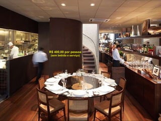 R$ 400,00 por pessoa (sem bebida e serviço) 