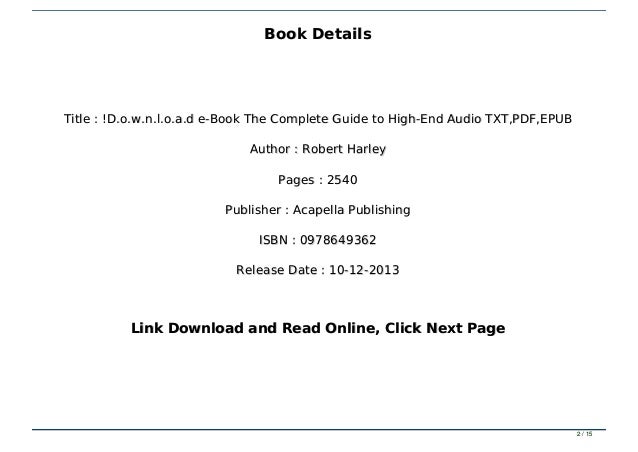 D O W N L O A D E Book The Complete Guide To High End Audio Txt Pdf