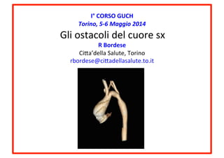 I°	
  CORSO	
  GUCH	
  	
  
Torino,	
  5-­‐6	
  Maggio	
  2014	
  
	
  Gli	
  ostacoli	
  del	
  cuore	
  sx	
  	
  
R	
  Bordese	
  
Ci0a’della	
  Salute,	
  Torino	
  
rbordese@ci0adellasalute.to.it	
  
c	
  
 