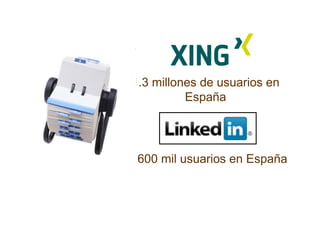 1.3 millones de usuarios en
España
600 mil usuarios en España
 