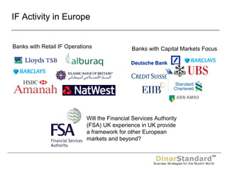 IF Activity in Europe Will the Financial Services Authority (FSA) UK experience in UK provide a framework for other European markets and beyond? Banks with Capital Markets Focus Banks with Retail IF Operations 