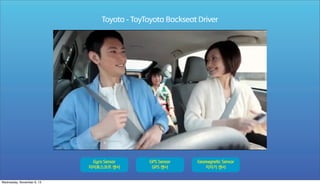 Toyota - ToyToyota Backseat Driver

Gyro Sensor

Wednesday, November 6, 13

GPS Sensor

Geomagnetic Sensor

 
