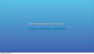 New Marketing Value Creation
Insight x Creativity x Technology

Wednesday, November 6, 13

 