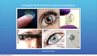 Innovega’s iOptik Dual-focus contact lens prototypes

ordered by Pentagon
Wednesday, November 6, 13

 