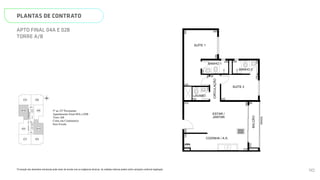 SUÍTE 2
COZINHA / A.S.
CIRCULAÇÃO
BALCÃO
ESTAR /
JANTAR
BANHO 2
BANHO 1
LAVABO
GRADIL
240 230
335
150
88
515
575
90
225
125
280
415
230
120
120
100
2
440
120
N
L
O
S
01B
02B
03B
01A 03A
04B
02A 04A
HALL
SOCIAL A
HALL
DE
SERVIÇO
HALL
SOCIAL B
ESCADA
ELEV.
SOCIAL
B
ELEV.
SERV.
ELEV.
SOCIAL
A
Página 21 de 37
*A locação dos elementos estruturais pode variar de acordo com as exigências técnicas. As medidas internas podem sofrer
variações conforme legislação.
5º ao 23º Pavimento
Apartamento Final 04A e 02B
Torre AB
Cotas em Centímetros
Sem Escala
PLANTAS DE CONTRATO
*A locação dos elementos estruturais pode variar de acordo com as exigências técnicas. As medidas internas podem sofrer variações conforme legislação.
APTO FINAL 04A E 02B
TORRE A/B
SUÍTE 2
COZINHA / A.S.
CIRCULAÇÃO
SUÍTE 1
BALCÃO
ESTAR /
JANTAR
BANHO 2
BANHO 1
LAVABO
GRADIL
300
240 230
335
150
88
515
575
90
225
125
280
415
230
120
120
100
505
260
440
120
N
L
O
S
01B
02B
03B
04B
HALL
SOCIAL B
ELEV.
SMART 36
MEMORIAL DESCRITIVO
110
 