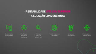 RENTABILIDADE ATÉ 40% SUPERIOR
A LOCAÇÃO CONVENCIONAL
12
 
