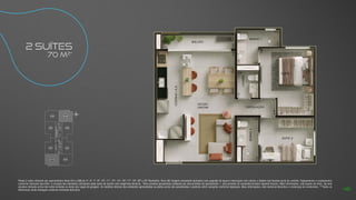 Planta 2 suítes referente aos apartamentos finais 01A e 03B do 4º, 5º, 7º, 8º, 10º, 11º, 13º, 14º, 16º, 17º, 19º, 20º e 22º Pavimento, Torre AB. Imagem meramente ilustrativa com sugestão de layout e decoração com móveis e objetos não fazendo parte do contrato. Equipamentos e acabamentos
conforme memorial descritivo. A locação dos elementos estruturais pode variar de acordo com exigências técnicas. *Área privativa aproximada composta por área privativa do apartamento + área privativa do escaninho/armário (quando houver). Mais informações, vide quadro de áreas. Na área
privativa indicada acima não estão incluídas as áreas das vagas de garagem. As medidas internas dos ambientes apresentadas na planta acima são aproximadas e poderão sofrer variações conforme legislação. Mais informações, vide memorial descritivo e convenção de condomínio. **Todos os
diferenciais serão entregues conforme memorial descritivo.
N
L
O
S
01B
02B
03B
01A 03A
04B
02A 04A
HALL
SOCIAL A
HALL
DE
SERVIÇO
HALL
SOCIAL B
ESCADA
ELEV.
SOCIAL
B
ELEV.
SERV.
ELEV.
SOCIAL
A
2 SUÍTES
70 m2*
46
 