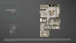 Planta 2 suítes referente aos apartamento final 02A e 04B do 5º ao 22º Pavimento, Torre AB; Apartamento final 04B do 5º ao 23º Pavimento, Torre AB Imagem meramente ilustrativa com sugestão de layout e decoração com móveis e objetos não fazendo parte do contrato. Equipamentos e acabamentos
conforme memorial descritivo. A locação dos elementos estruturais pode variar de acordo com exigências técnicas. *Área privativa aproximada composta por área privativa do apartamento + área privativa do escaninho/armário (quando houver). Mais informações, vide quadro de áreas. Na área
privativa indicada acima não estão incluídas as áreas das vagas de garagem. As medidas internas dos ambientes apresentadas na planta acima são aproximadas e poderão sofrer variações conforme legislação. Mais informações, vide memorial descritivo e convenção de condomínio. **Todos os
diferenciais serão entregues conforme memorial descritivo.
N
L
O
S
01B
02B
03B
01A 03A
04B
02A 04A
HALL
SOCIAL A
HALL
DE
SERVIÇO
HALL
SOCIAL B
ESCADA
ELEV.
SOCIAL
B
ELEV.
SERV.
ELEV.
SOCIAL
A
2 SUÍTES
70 m2*
47
 