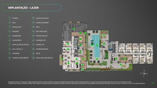 Implantação artística do 3º pavimento. Imagem meramente ilustrativa. Os itens de mobília, decoração e acabamento serão entregues conforme memorial descritivo. A locação de elementos estruturais pode variar de acordo com exigências técnicas.
A vegetação que compõe o paisagismo retratado nessa imagem é meramente ilustrativa e apresenta porte adulto de referência. Na entrega do empreendimento essa vegetação poderá apresentar diferenças de tamanho e porte, mas estará de acordo com o projeto paisagístico.
1 11
2 12
3 13
4 14
5 15
6 16
7 17
8 18
9 19
10 20
FITNESS
WCS
ESPAÇO ZEN
REUNIÃO
COWORKING
LAVANDERIA
COPA SALÃO DE FESTAS
HALL SOCIAL A
VARANDA
TERRAÇO DESCOBERTO
SALÃO DE FESTAS
ESPAÇO GOURMET
DECK
DECK MOLHADO
PISCINA ADULTO
VARANDA VIP
ESPAÇO VIP
CHURRASQUEIRA
JOGOS
PRAÇA DE CONVIVÊNCIA
IMPLANTAÇÃO - LAZER
01
02 02
02
02
03
04
05
06
07
08 09
10
11 12
13
14 15
16
17
18 19
20
N
L
O
S
E
S
C
A
D
A
C
IR
C
U
L
A
Ç
Ã
O
S
E
R
V
IÇ
O
E
L
E
V
.
S
O
C
IA
L
A
E
L
E
V
.
S
E
R
V
.
H
A
L
L
S
O
C
IA
L
A
E
L
E
V
.
S
O
C
IA
L
B
H
A
L
L
S
O
C
IA
L
B
2
A
3
A
1
A
1
B
2
B
3
B
4
B
4
A
61
 