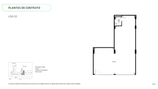 PLANTAS DE CONTRATO
*A locação dos elementos estruturais pode variar de acordo com as exigências técnicas. As medidas internas podem sofrer variações conforme legislação.
LOJA 02
LOJA 2
WC
PCD
2
170
319
1025
480
480
216
1434
640
N
L
O
S
LOBBY
COPA WC
PCD
VAGAS DE GARAGEM E
ESCANINHOS/ARMÁRIOS
SÍNDICO
DML
WC.
ELEV.
SERV.
ELEV.
ELEV.
SOCIAL
01
ESCADA
CADA
VAGAS DE GARAGEM E
ESCANINHOS/ARMÁRIOS
SMART 36
MEMORIAL DESCRITIVO
Pavimento Térreo
Loja 2
LOJA 2
WC
PCD
2
170
319
1025
480
480
216
1434
640
N
L
O
S
CABINE
TRANSFORMADORA
PRESSURIZAÇÃO
1
LOBBY
COPA
LOJA
2
LOJA
3
LOJA
4
LOJA
5
TELECOM
PULMÃO
SOCIAL
PULMÃO
SERVIÇO
GUARITA
QUADROS
WC
PCD
LOBBY
MERCA_
DINHO
LOCKER
A.C.
VAGAS DE GARAGEM E
ESCANINHOS/ARMÁRIOS
PRAÇA DE
CHEGADA
SÍNDICO
DML
WC.
LOJA
1
SELEÇÃO
DE
LIXO
ELEV.
SERV.
ELEV.
SOCIAL
01
ELEV.
SOCIAL
02
RUA T-36
ACESSO DE
VEÍCULOS
ELEV.
SOCIAL
01
ELEV.
SOCIAL
01
ELEV.
SERV.
ESCADA
ESCADA
VAGAS DE GARAGEM E
ESCANINHOS/ARMÁRIOS
CORRES_
PONDÊNCIA
ACESSO DE
PEDESTRES
Página 10 de 37
*A locação dos elementos estruturais pode variar de acordo com as exigências técnicas. As medidas internas podem sofrer
variações conforme legislação.
Pavimento Térreo
Loja 2
Cotas em Centímetros
Sem Escala
99
 