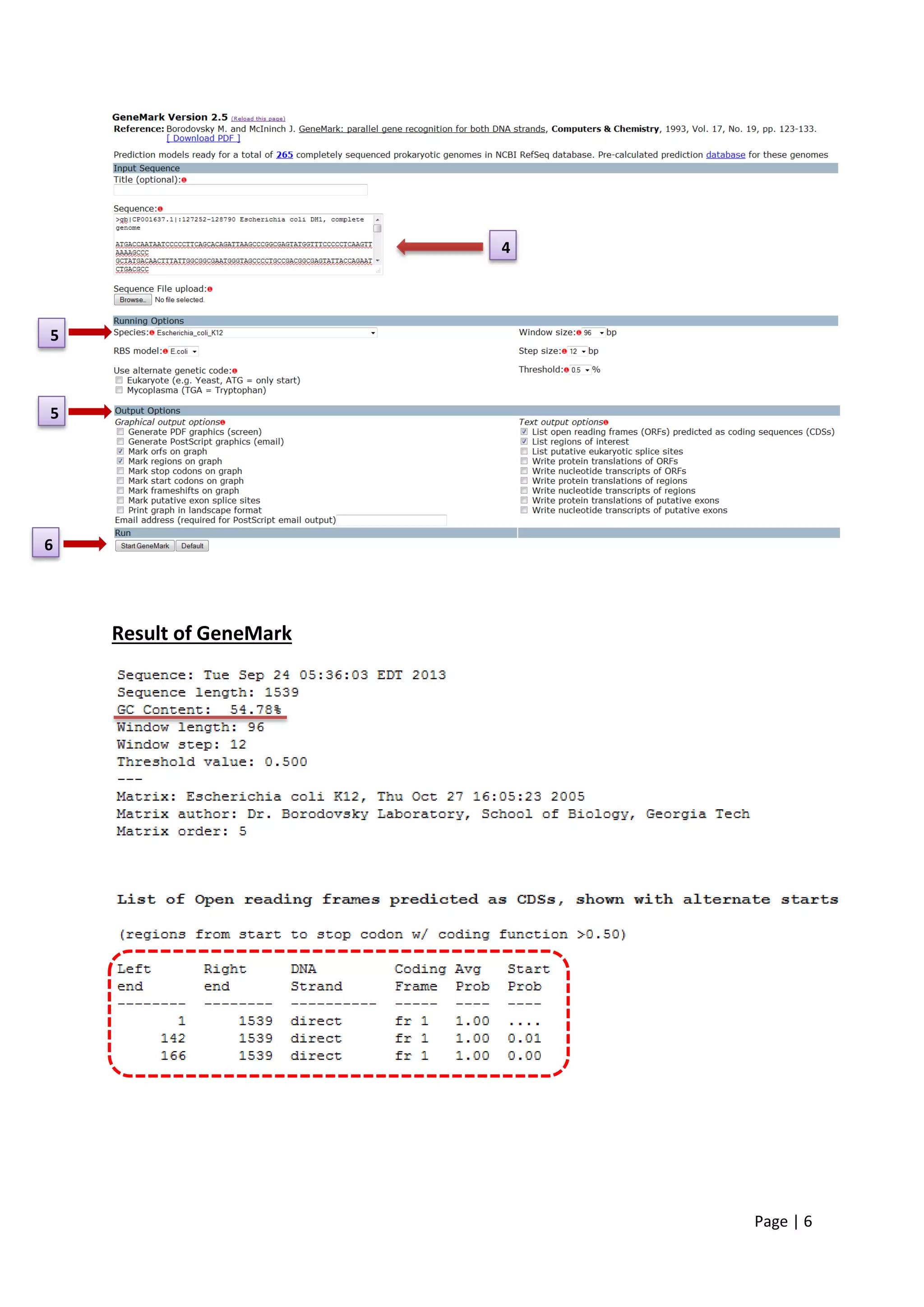Page | 6
Result of GeneMark
5
5
4
6
 