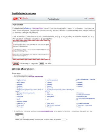 Page | 64
PeptideCutter home page
Selection of parameters
 