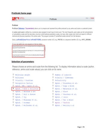 Page | 70
ProtScale home page
Selection of parameters
 