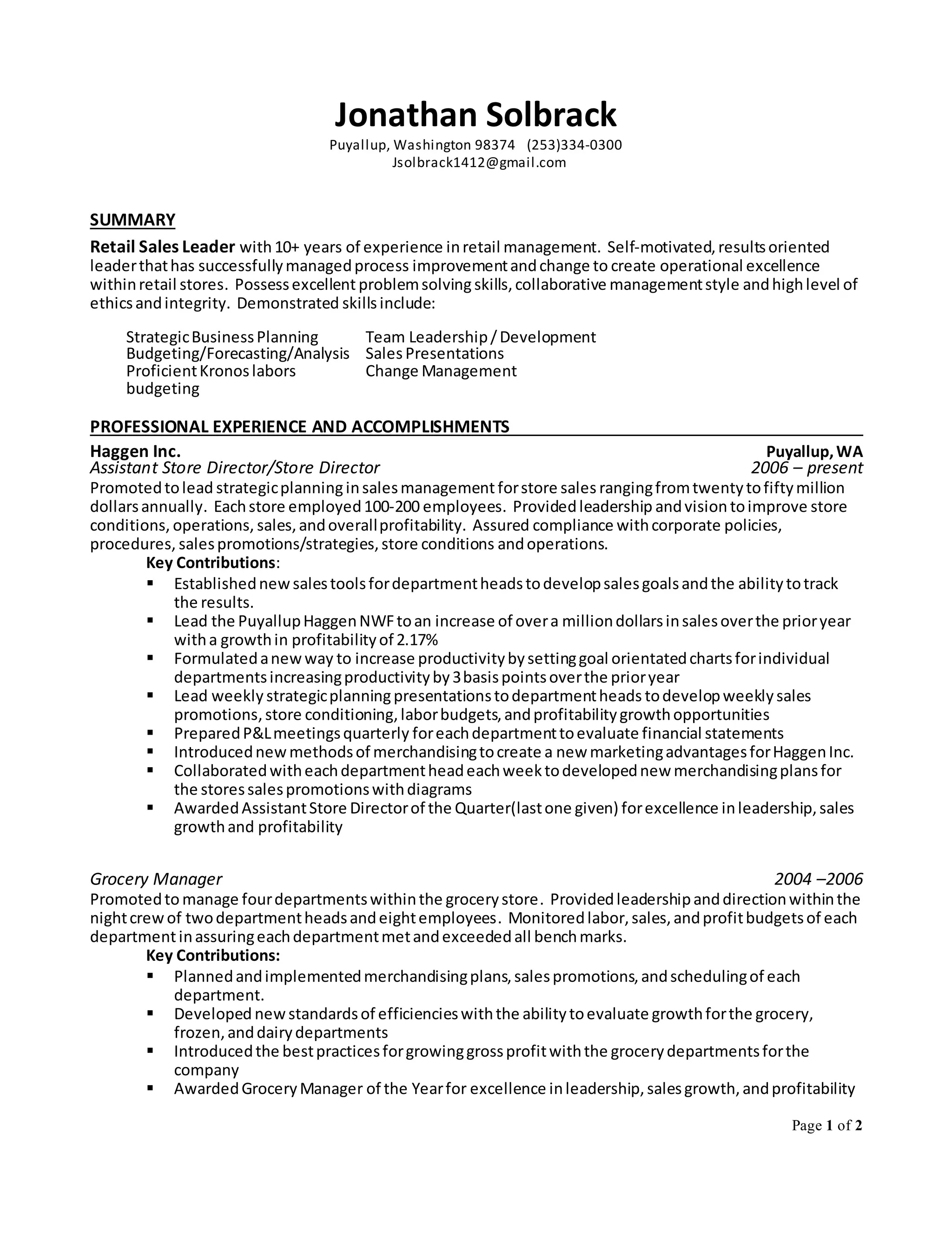 Resume of Jonathan Solbrack | PDF