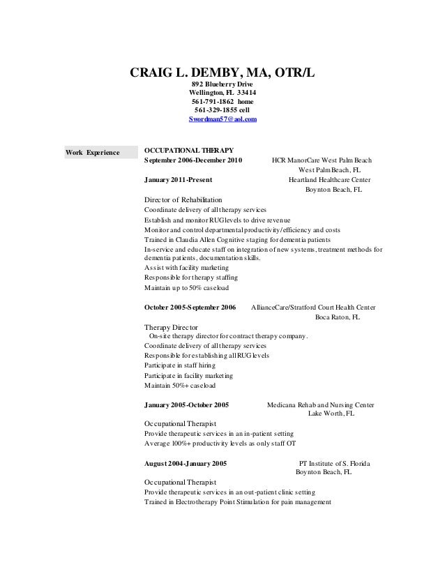 2014 therapy resume ot resume
