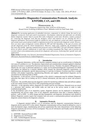 Automotive Diagnostics Communication Protocols AnalysisKWP2000, CAN ...