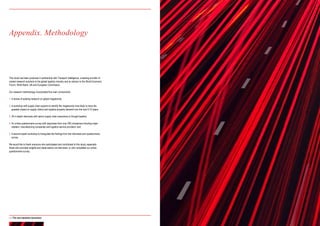 24 | The new industrial (r)evolution
Appendix. Methodology
This study has been produced in partnership with Transport Intelligence, a leading provider of
market research solutions to the global logistics industry and an advisor to the World Economic
Forum, World Bank, UN and European Commission.
Our research methodology incorporated five main components:
1. A review of existing research on global megatrends;
2. A workshop with supply chain experts to identify the megatrends most likely to have the
greatest impact on supply chains and logistics property demand over the next 5-10 years;
3. 30 in-depth interviews with senior supply chain executives or thought leaders;
4. An online questionnaire survey with responses from over 200 companies including major
retailers, manufacturing companies and logistics service providers; and
5. A second expert workshop to triangulate the findings from the interviews and questionnaire
survey.
We would like to thank everyone who participated and contributed to this study, especially
those who provided insights and observations via interviews, or who completed our online
questionnaire survey.
 