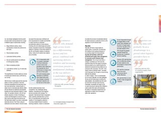 Large e-commerce
players, who demand
high service levels
(as a differentiating
factor) and low
prices, combined with
narrowing delivery
windows and increasing
restrictions present a
fundamental challenge
to the way delivery
is undertaken and its
related business model.
– Interview with Jerome Charlez,
Terragnita
08 | The new industrial (r)evolution
3
JLL, A new logistics landscape. The impact of multi-
channel retail on logistics, 2013.
Any competitor not
using big data will
probably be at a
disadvantage in a
period when logistics
providers have to
provide flexible
offerings.
– Interview with the CEO
of a leading supply chain
organisation
The new industrial (r)evolution | 09
JLL has already highlighted that the growth
of online retail is driving demand for a range
of different types of warehouses including3
:
●● Mega fulfilment centres, where
merchandise is stored and picked at an
item level;
●● Parcel sortation centres;
●● Local parcel delivery centres;
●● Dot.com warehouses for the fulfilment
of online grocery orders;
●● Return processing centres;
●● Local delivery centres, e.g. for same-day
fulfilment.
The significance of online retail as a driver
of warehouse demand was confirmed by
our survey.
With the rise in mobile apps and the improved
ability to monitor purchases in real-time,
consumer expectations are becoming more
and more demanding. Looking forward, a
wider move to more same-day delivery offers
will fuel demand for additional parcel/postal
facilities and local distribution depots in major
cities. For example, Amazon in the UK has
already acquired a number of buildings in
London and Birmingham to service it ‘Prime
Now’ service while Argos has become the
first high street retailer to provide a nationwide
same-day service (‘Fast Track’) using its
distribution and store network. Across Europe,
we expect that same-day e-fulfilment will
drive requirements for smaller local facilities
in closer proximity to customers
and alternative options to home delivery,
including click and collect kiosks and parcel
lockers. Examples include DHL’s Packstation
network in Germany or the InPost network in
the UK, and Doodle’s network of collection
stores, mainly at UK mainline train stations
and universities.
24% of respondents cited
an increase in dedicated
e-fulfilment distribution
centres to serve local
populations when asked how
they expected the role of
warehouses to change in the
next two to three years.
23% said increasing space
dedicated to e-fulfilment
when asked what would
drive changes in physical
distribution networks over
the next two to three years.
As this market becomes more
competitive, the challenges facing
retailers, manufacturers and logistics
service providers will increase. For
example, International Data Corporation
(IDC) recently predicted that, by 2017,
50% of manufacturers will explore the
viability of ‘micrologistics networks’ –
involving multiple forward inventory
stocking locations, closer to customers
to enable the promise of accelerated delivery
for select products to customers driven by the
expansion of omni-channel retail.
Big data
‘Big data’ will have a huge impact on
supply chains. In particular, by enhancing
the visibility of end customer demand or
by providing insight into future demand,
big data will facilitate a shift from
production-led supply chain management
to consumer-centric demand chain
management. This is much more than a
change in semantics as it will move the
emphasis away from the supply of products
that are pushed out to market towards the
demand for products and thus better join up
producers with consumers. This shift – from
supply chains to demand chains - has been
much discussed over 20 years or more but big
data has the potential
to make it happen. This is re-emphasised
by our survey, although, as it also highlights,
the key will be finding ways of utilising the
data available. One possible way this could
be overcome is through open-sourcing.
Essentially, businesses can begin to rely
on open-sourcing by opening their software’s
code to allow their users and employees
the ability to manipulate programmes and
applications to better drive connectivity
within their operations.
37% said this is because
there is too much
unstructured data to
handle effectively.
35% thought the greatest
potential change from
big data was in predictive
demand modelling.
However, 63% said that they
were not effectively utilising
the data created by new
technologies to improve their
performance.
30% said that there is a lack
of skills in data management
/ analytics.
Survey respondents thought
the biggest effect on their
supply chain strategies over
the next 5-10 years would
come from ‘big data’ (51%)
and data analytics (44%).
 