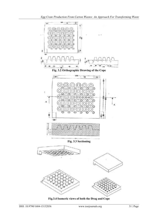Egg Crate Production From Carton Wastes: An Approach For Transforming Waste
DOI: 10.9790/1684-13132836 www.iosrjournals.org 31 | Page
Fig. 3.2 Orthographic Drawing of the Cope
Fig. 3.3 Sectioning
Fig.3.4 Isomeric views of both the Drag and Cope
 