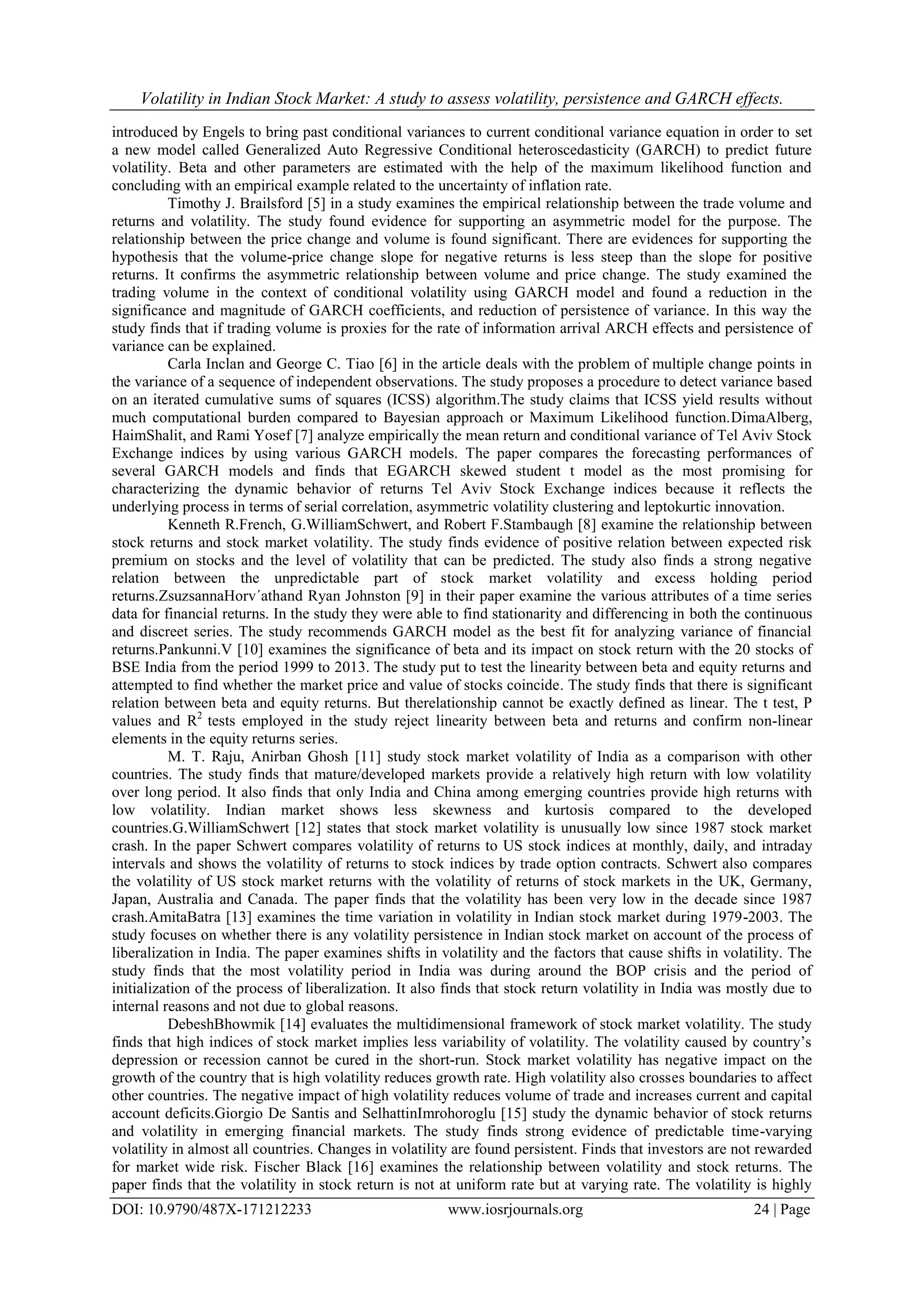 Volatility in Indian Stock Market: A study to assess volatility ...