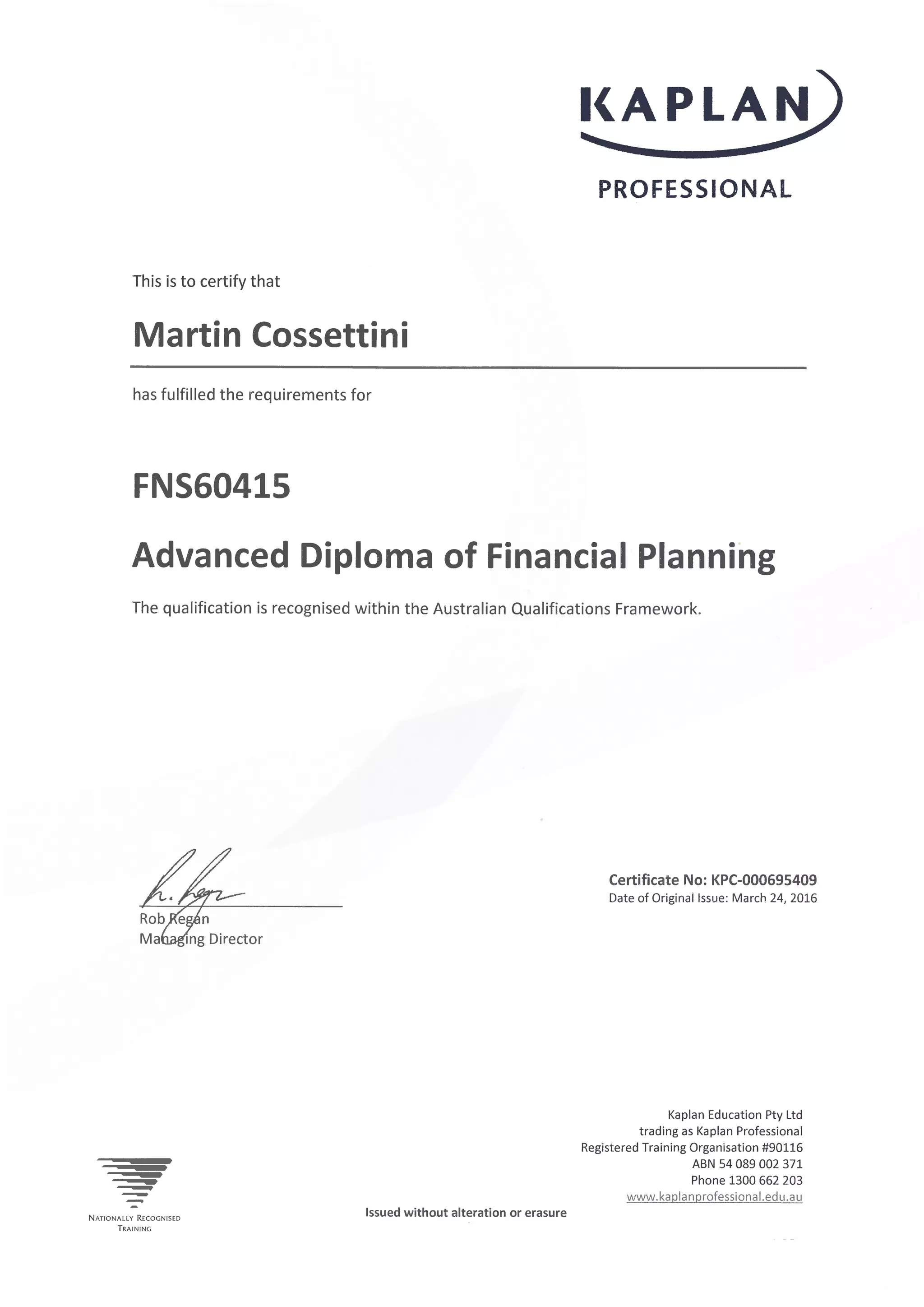 Advance Diploma of Financial Planning 2016 PDF