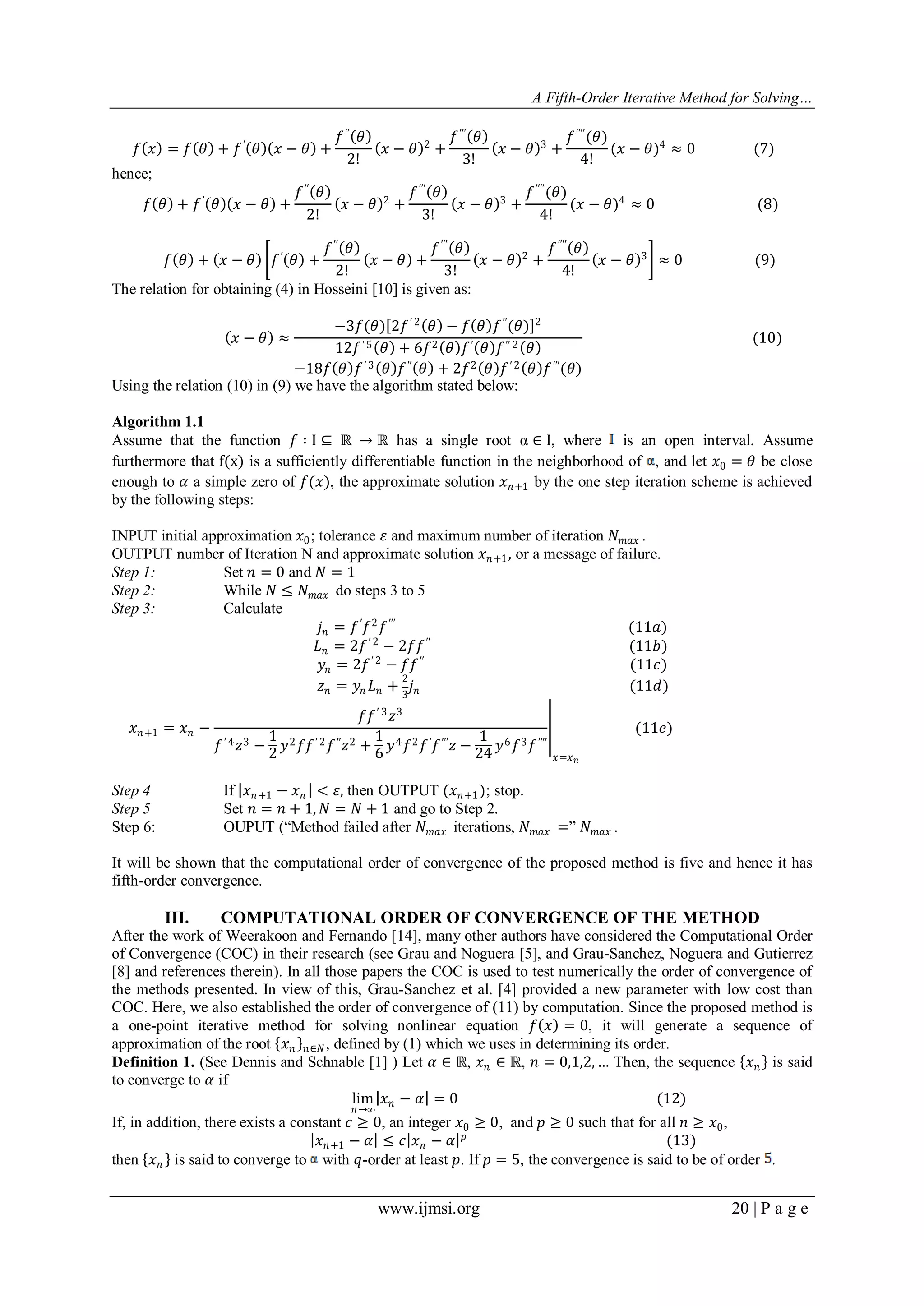 A Fifth-Order Iterative Method for Solving Nonlinear Equations | PDF