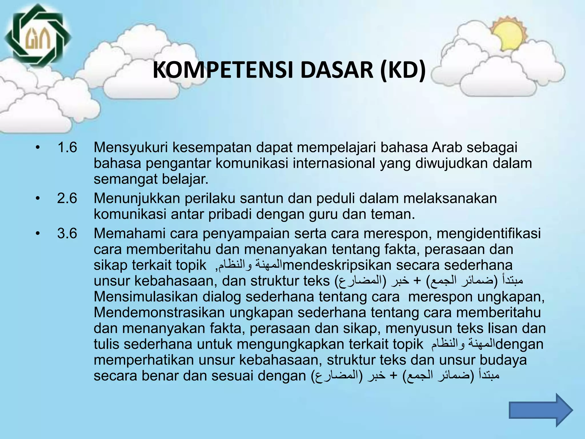 Materi Pembelajaran Bahasa Arab Kelas X | PPTX