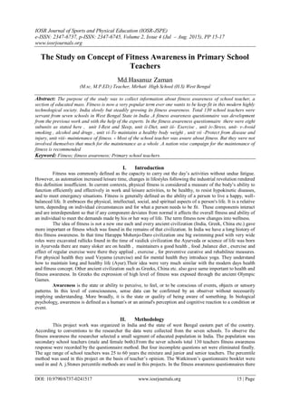 The Study on Concept of Fitness Awareness in Primary School Teachers | PDF